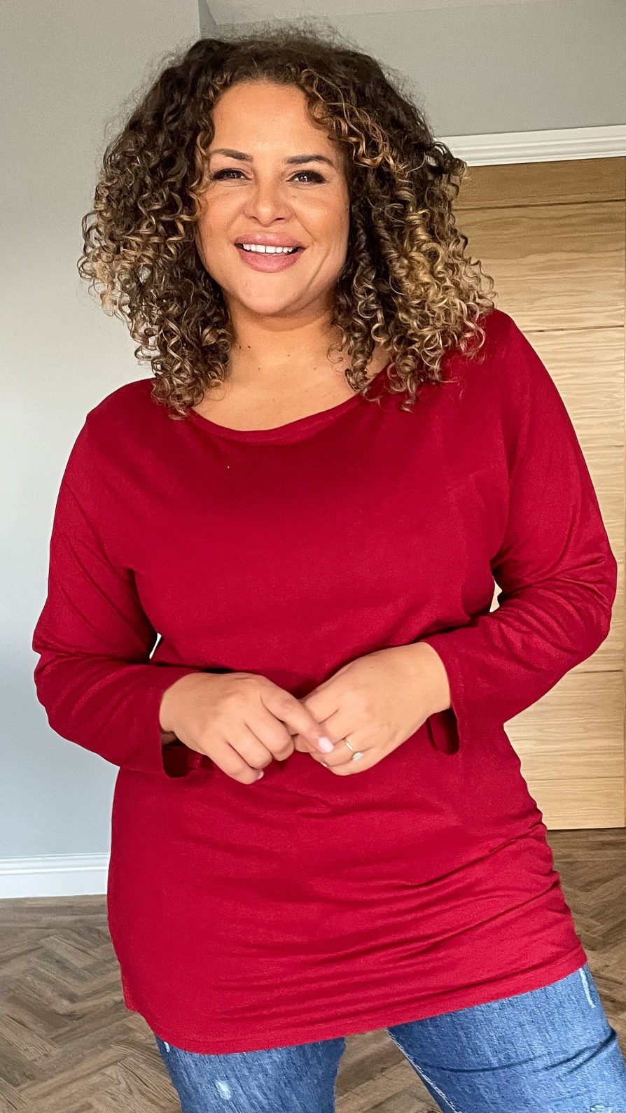 Tops Curvewow  | Curvewow Scoop Neck Long Sleeve Top Wine
